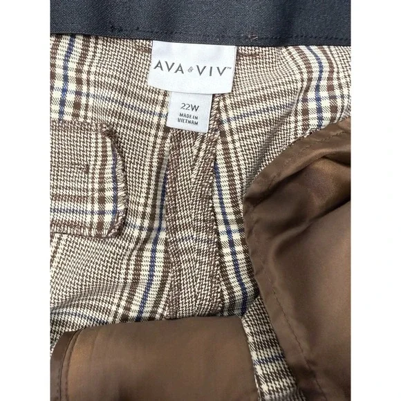 Ava & Viv Mid-Rise Plaid Pants Womens Size 22W Brown Career Plus Size Stretch - Picture 7 of 15
